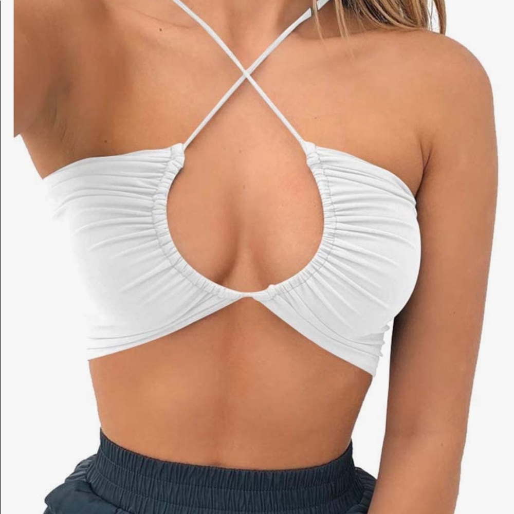 Women's Sexy Criss Cross Lace Up Sling Basic Bow Tie Crop Top. Size XS